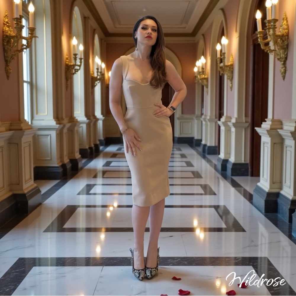 ✨ Victoria Beckham Sculpted Nude Cocktail Dress – Timeless, Modern Elegance ✨
